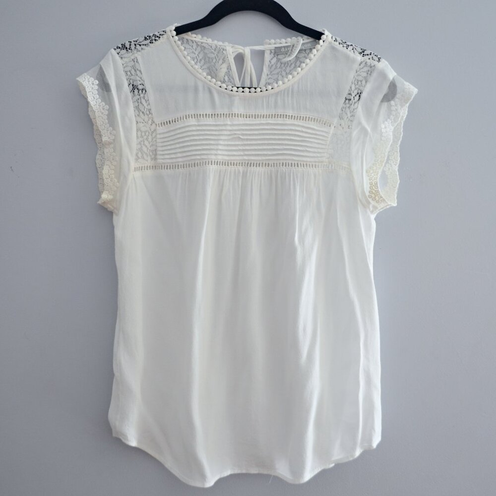 Daniel Rainn Becru Lace Detail Blouse Short Sleeve White Size M